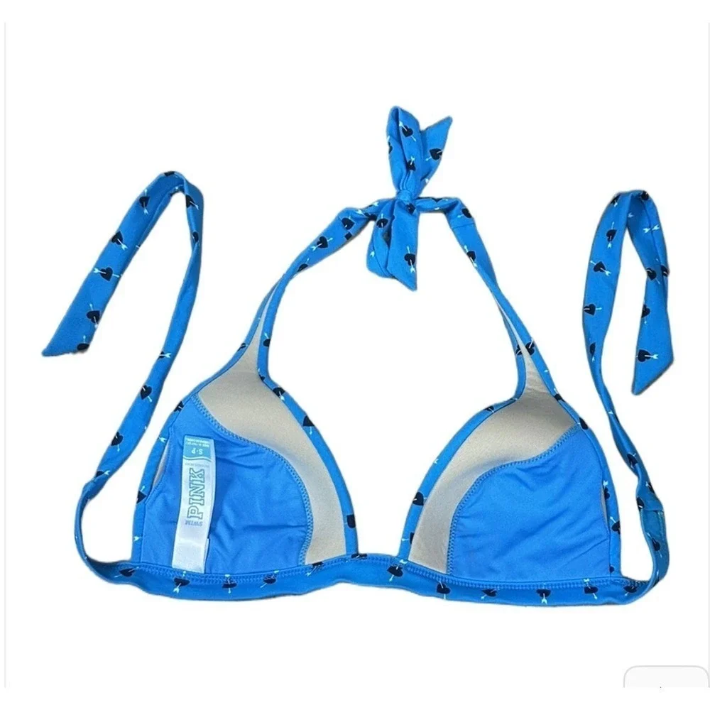 Victoria's Secret Vintage 2010 Blue Black Hearts Tie Bikini Top Size Small